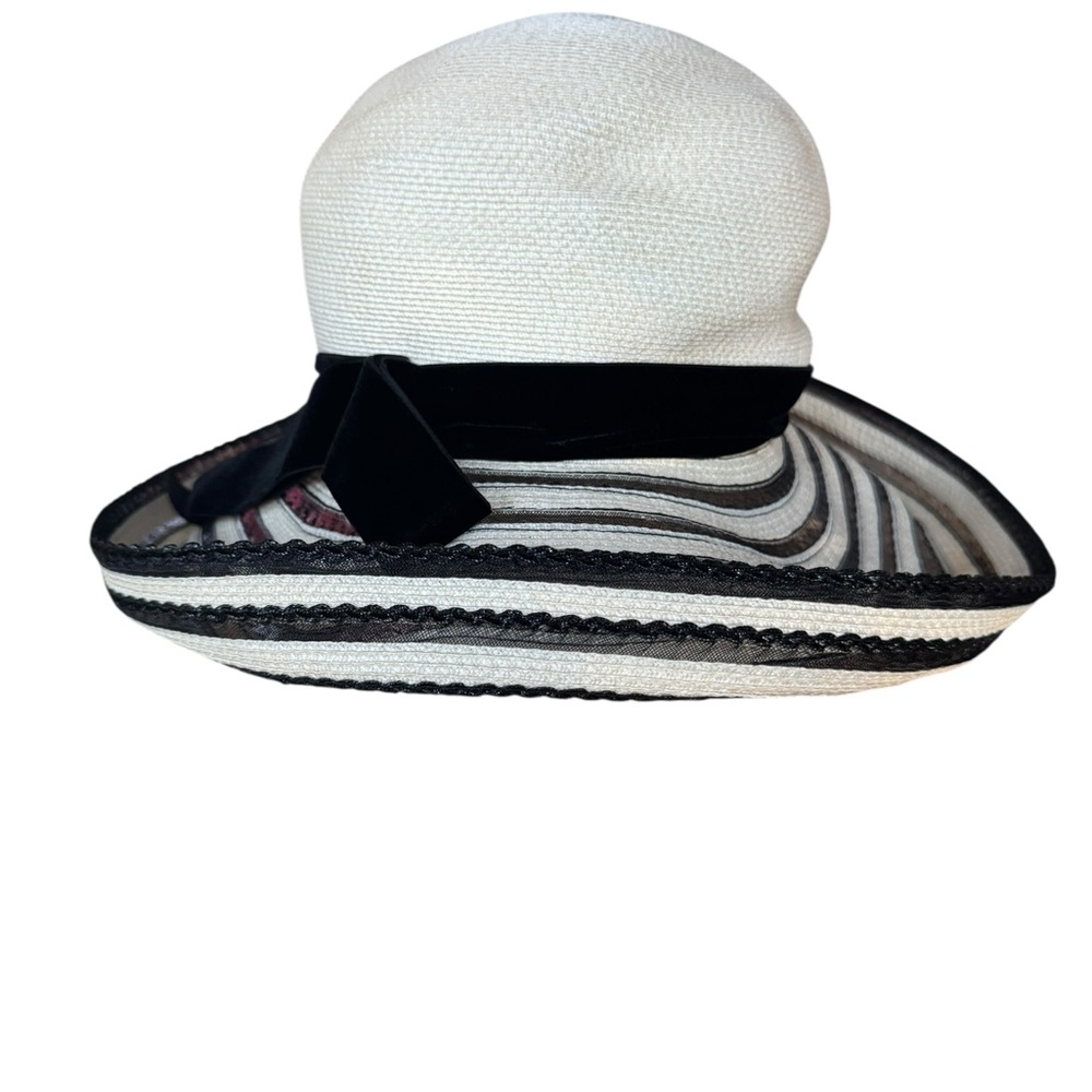1960s Mr. John Jr. Wide-Brimmed Straw Sun Hat‎ w/Ribbon & Bow - Picture 2 of 8